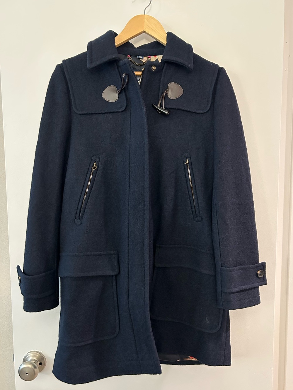 Joules Dark Navy Wool Blend Pea Coat with Toggle Fastenings